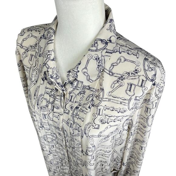 Tory Burch Celestial Frentera Angelique Silk Shirt Dress Nautical Beige Size 14 - Picture 3 of 16